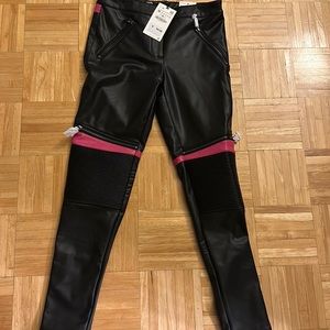 Zara Leather Pants - Black and Pink Brand new Medium